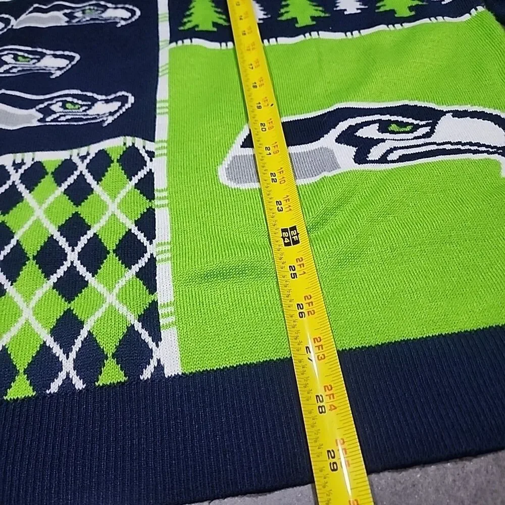 NFL Team Apparel Mens Medium Seattle Seahawks Lime Green Blue Christmas Sweater